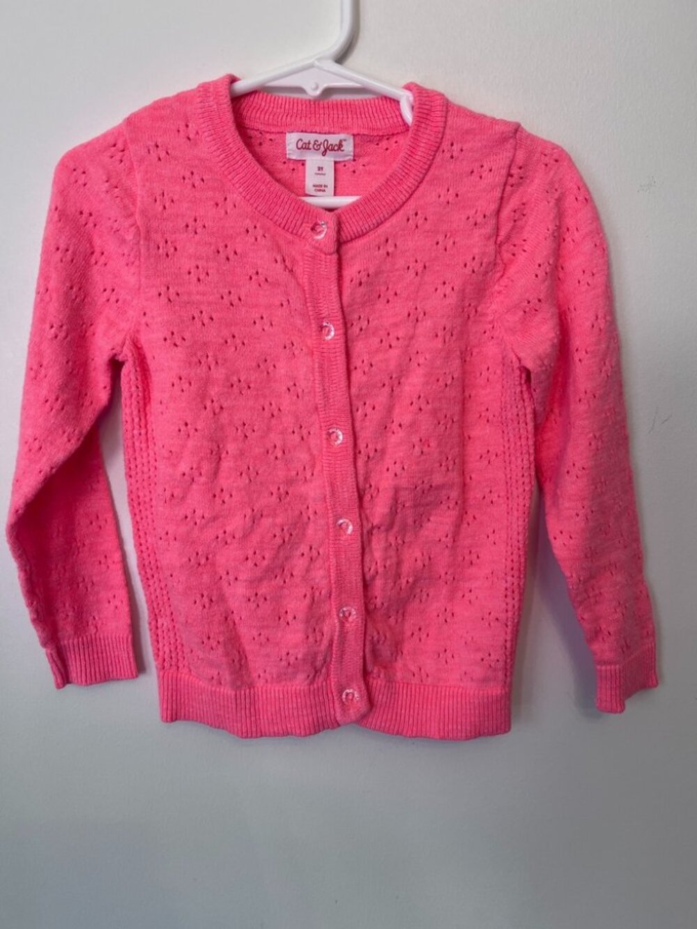 Cat & Jack Bright Pink Long Sleeve Crewneck Button Cardigan 2T